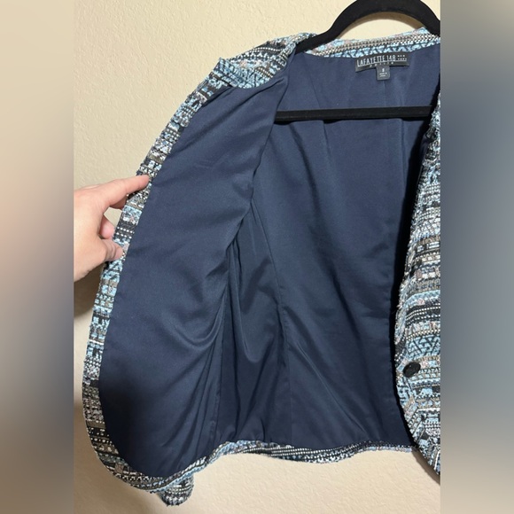 Lafayette 148 Petite New York Navy Blue Multi Tweed 3 Button Sz 8P Blazer Jacket - Picture 8 of 12